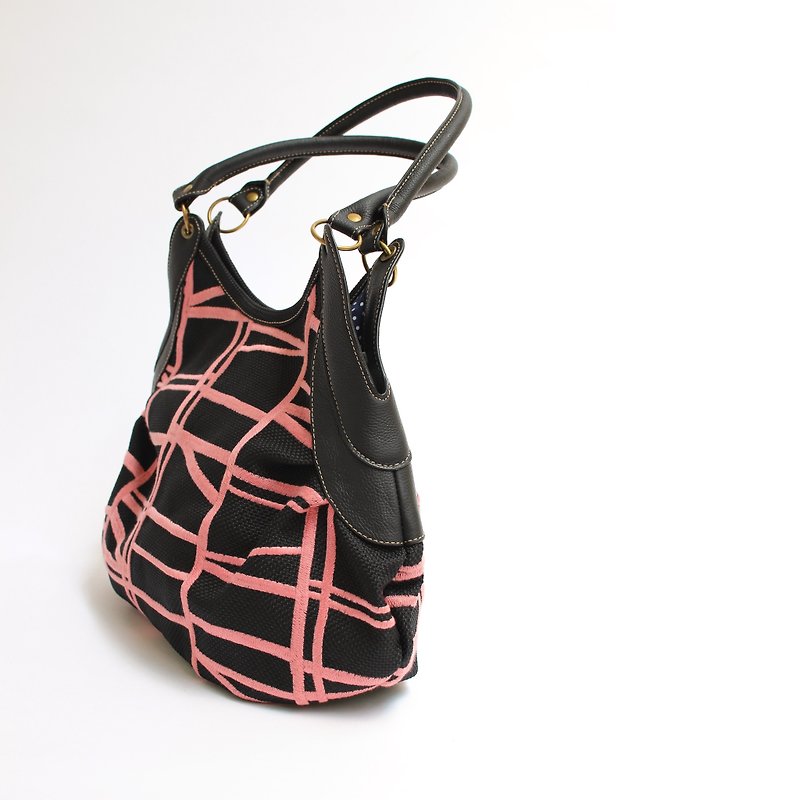 タテヨコナナメ刺繍・グラニーバッグ - 側背包/斜孭袋 - 聚酯纖維 黑色