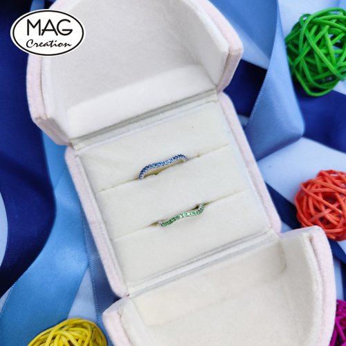 MAG Creation 20週年組合- Single Row 18K白金天然彩藍寳(藍色及綠色)戒指