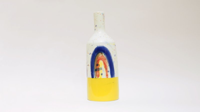 手作繽紛彩繪風格花器 - 花瓶/陶器 - 陶 黃色