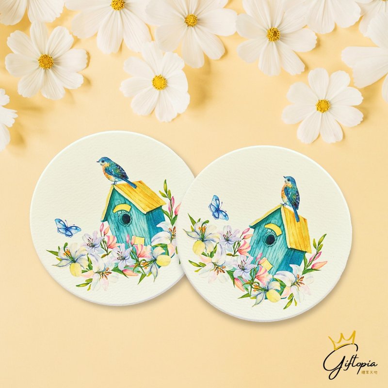 【鳥兒與蝶】陶瓷吸水杯墊 台灣製 - 杯墊 - 瓷 多色
