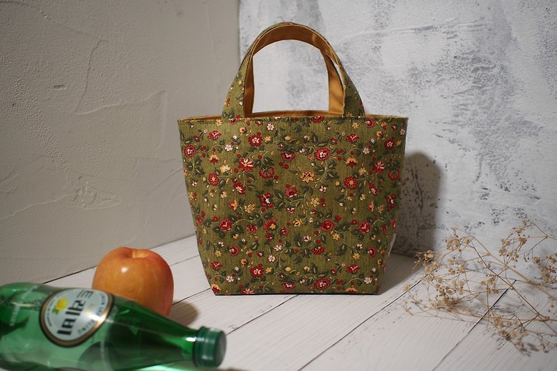 Family Wine Series Bento Bag/Handbag/Limited Handbag/Wild Cranberry/Out of Print - กระเป๋าถือ - ผ้าฝ้าย/ผ้าลินิน สีเขียว