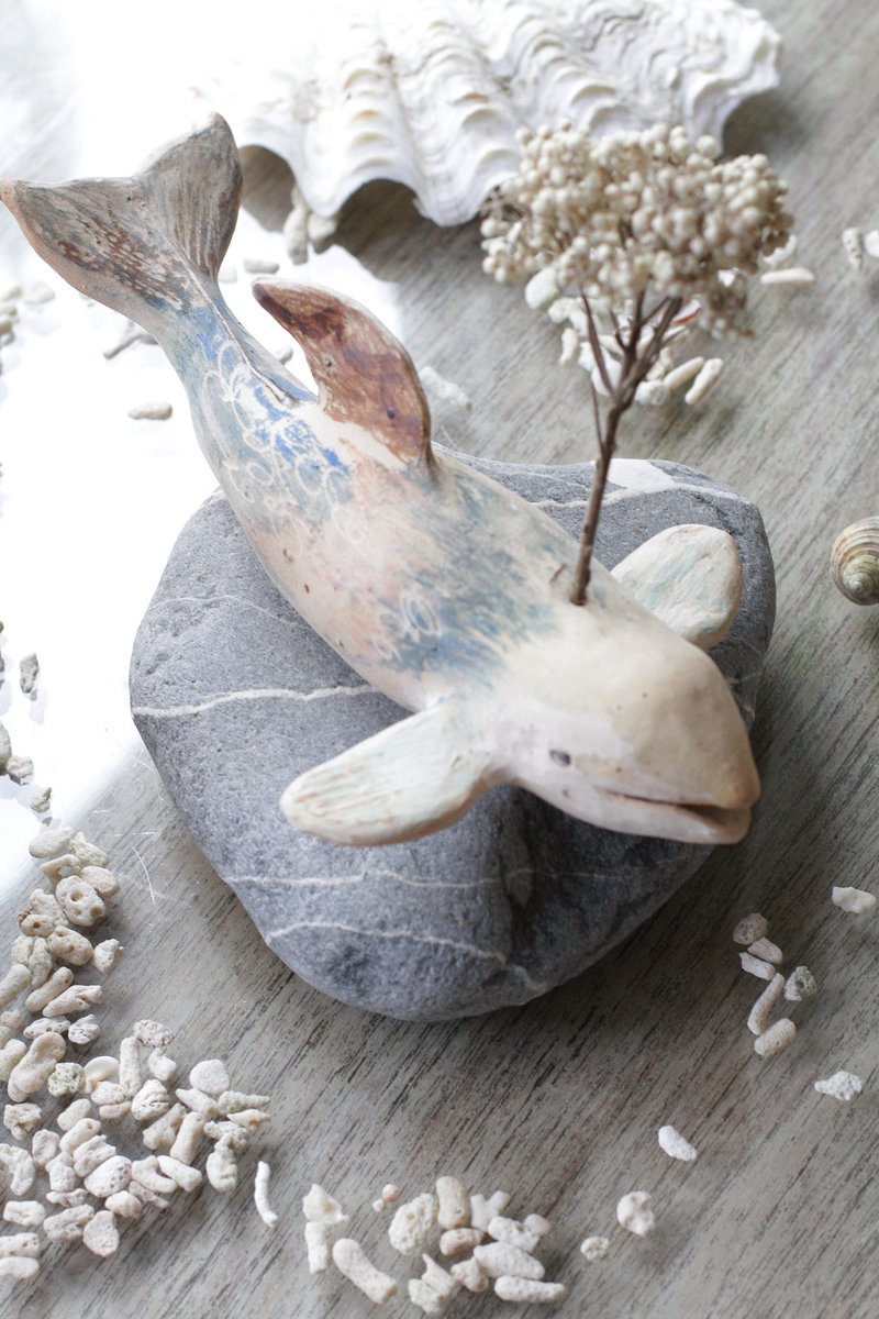 手捏陶瓷美人魚虎鯨飾品盤/線香座 - 擺飾/家飾品 - 陶 多色