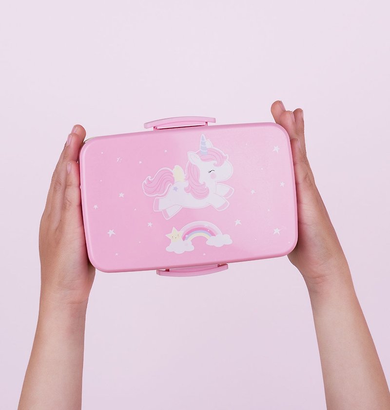 [絶版]オランダa Little Lovely Company –ユニコーンダブルピクニックボックス - 弁当箱・ランチボックス - プラスチック ピンク
