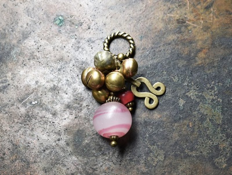 Antique gold-red marble beads, fluffy bells, and pendant tops with Afghan parts - สร้อยคอ - แก้ว 