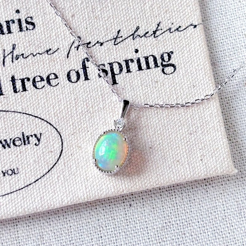 High grade - large colorful 7x9mm opal sterling silver necklace - fresh pink and green - สร้อยคอ - เครื่องประดับพลอย สีน้ำเงิน