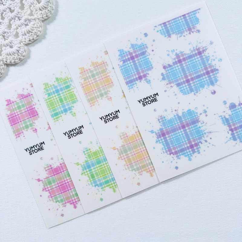 Pastel Checkered pattern transparent sticker - 貼紙 - 其他材質 