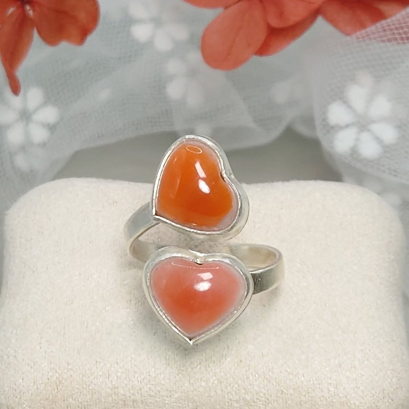 Ring, Adjustable, Red Agate, Sterling Silver, Heart, Handmade Jewelry - General Rings - Gemstone Red