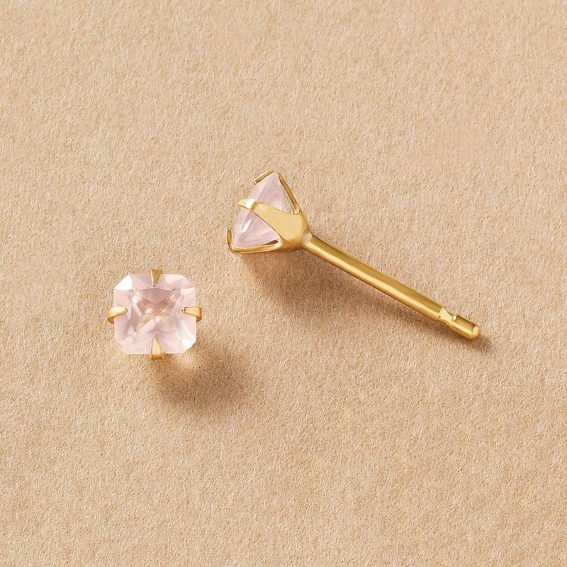 【Second Earrings】 18K 黃金玫瑰石英耳環 - 耳環/耳夾/耳骨夾 - 貴金屬 