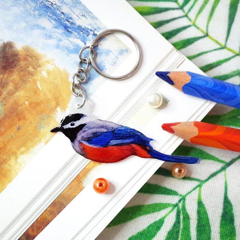 臺灣特有種 白耳畫眉 繪畫鑰匙圈 - 鎖匙扣/鎖匙包 - 防水材質 多色