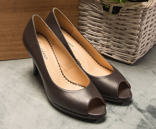 Dark brown open outlet toe heels