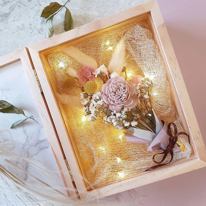 Sky A - Dried Flower Flip Cover Photo Frame (LED Type) - Special Gifts for you - Picture Frames - Wood Khaki