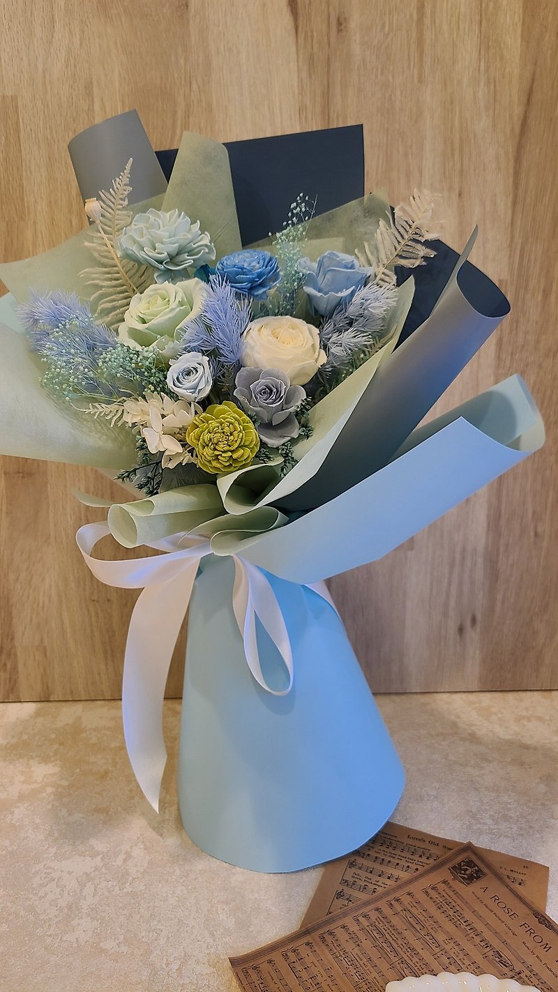 永生花花束韓式包裝 情人節 教師節 上台禮物 - 乾花/永生花 - 植物．花 藍色