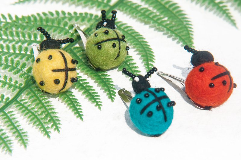 Birthday gift hand-made wool felt hair accessories animal hairpin wool felt ball hairpin-embroidery ladybug forest - เครื่องประดับผม - ขนแกะ หลากหลายสี