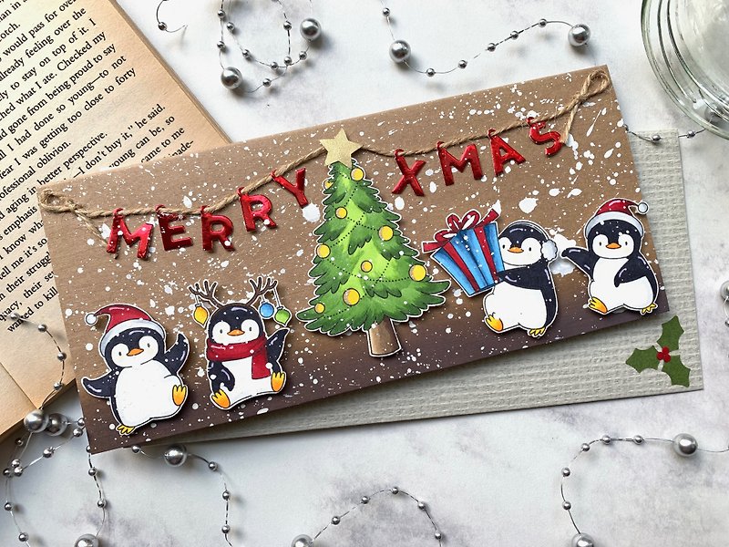 聖誕卡片 Christmas card_派對企鵝 - 卡片/明信片 - 紙 卡其色