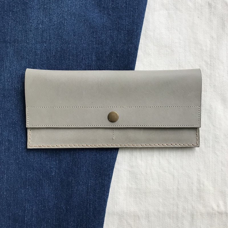 Leather long clip _4 card layer_1 banknote layer _ coin bag _ gray - Wallets - Genuine Leather Gray