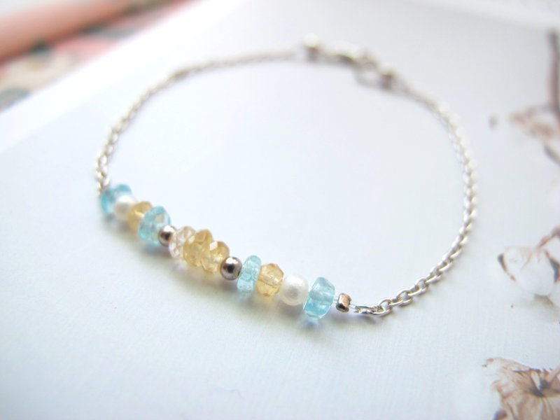 Pearl Citrine Stone 925 Silver Chain [Small Fresh] Bracelet Necklace Design Exchange Gift - Bracelets - Crystal Multicolor