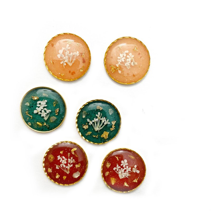 日本樹脂秋色蕾絲花耳環3色 - 耳環/耳夾/耳骨夾 - 樹脂 多色
