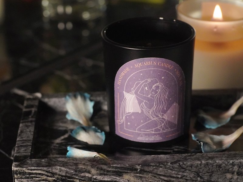 [Free engraving is available] All natural soy Wax-holy wood Aquarius candle constellation birthday wedding gift - Candles & Candle Holders - Wax Purple