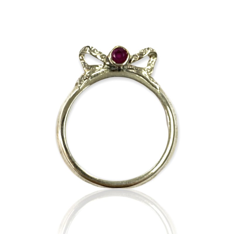 Art Nouveau Style Bow and Ruby Magnifying Glass Loop Pendant 925 Sterling Silver - 其他 - 純銀 銀色