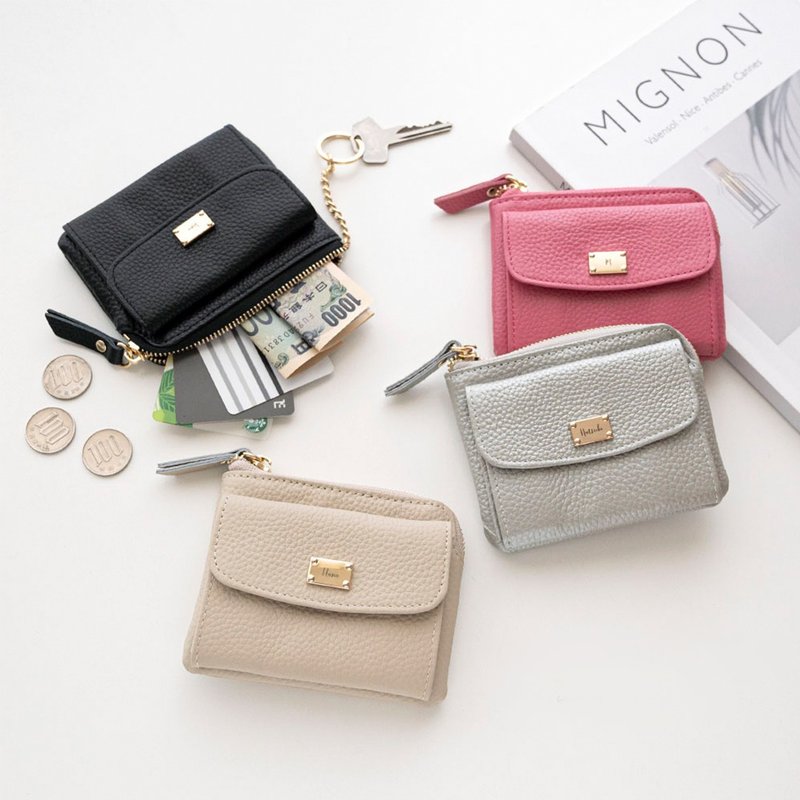 Multi-Case with Front Pocket [ Genuine Leather Nuance Name Plate Personalization ] Mini Wallet Pouch Accessory Case Key Case Compact Engraving HR58U - Coin Purses - Genuine Leather Black