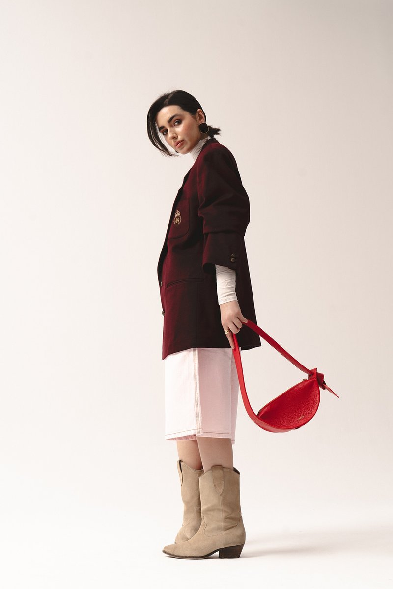 ECLIPSE S | Leather Shoulder Bag | Minimalist Leather Purse | Bag for Women - 手提包/手提袋 - 真皮 紅色