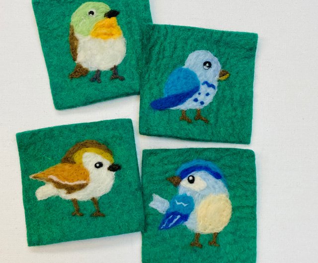 羊毛フェルトウール刺繍コースター : 鳥 - ショップ