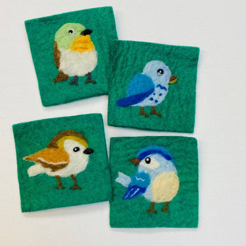Little Birds- A set of 4 Needle Felted Coasters - Coasters - Wool 