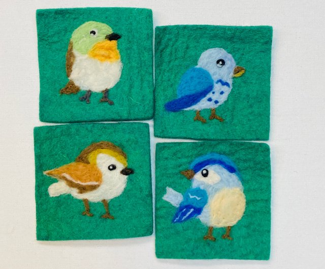 羊毛フェルトウール刺繍コースター : 鳥 - ショップ