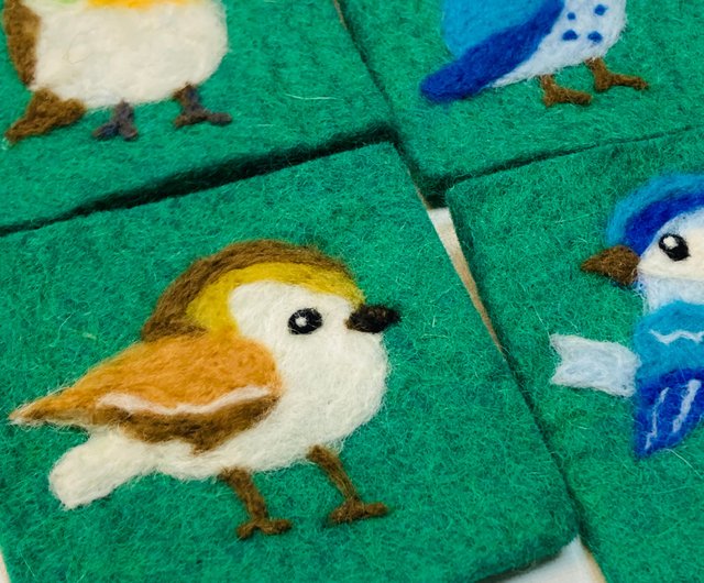 羊毛フェルトウール刺繍コースター : 鳥 - ショップ