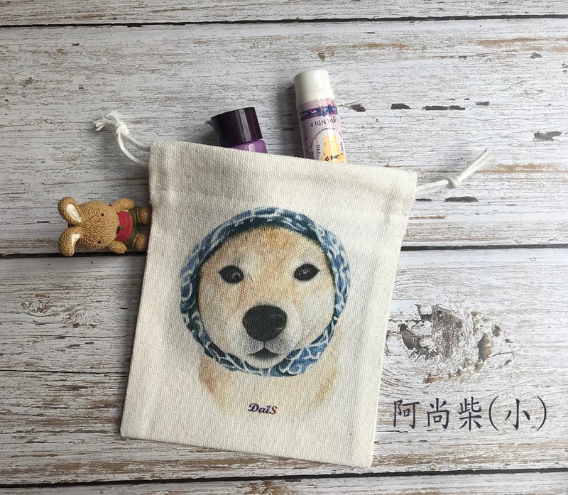 柴犬與貓咪  束口袋  小號 - 束口袋/束口背包/水桶包 - 棉．麻 白色