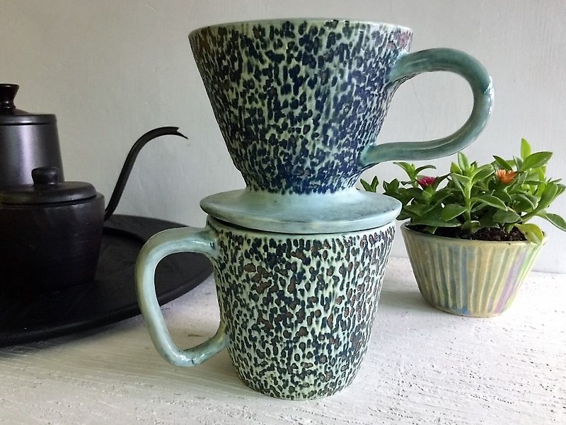 點點手沖咖啡濾杯組_陶器咖啡杯濾杯 - 咖啡杯/馬克杯 - 陶 藍色