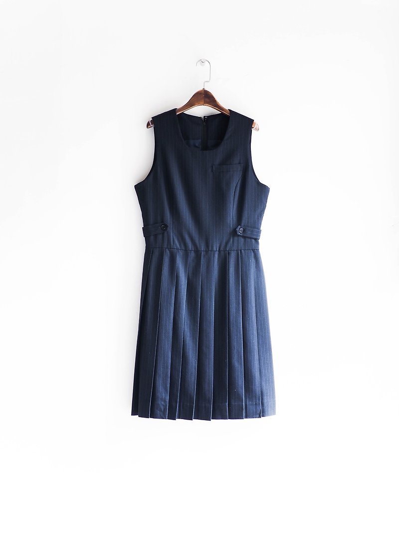 River Hill - Fukui deep sea blue one-piece antique classic pleated cotton dress sling overalls oversize vintage denim - One Piece Dresses - Cotton & Hemp Blue