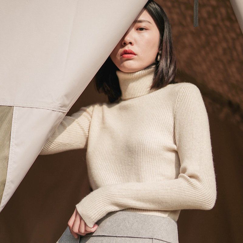 [White] warm mother card 100% Cashmere cashmere sweater turtleneck vertical stripe self-cultivation within the sweater soft and waxy skinny personal wear Must Have basic models | vitatha original design independent Paita women's brand - Women's Sweaters - Wool White