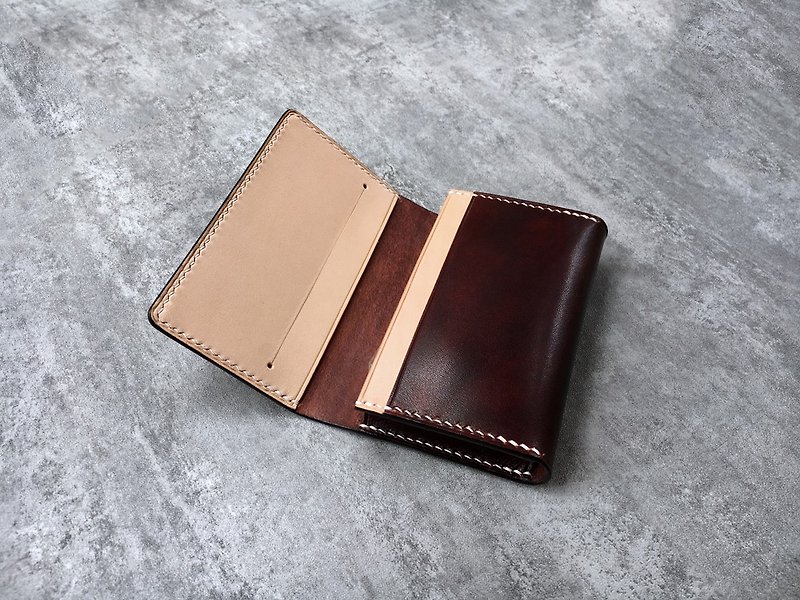 Brown leather handmade business card holder / business card case / card case - ที่เก็บนามบัตร - หนังแท้ สีนำ้ตาล