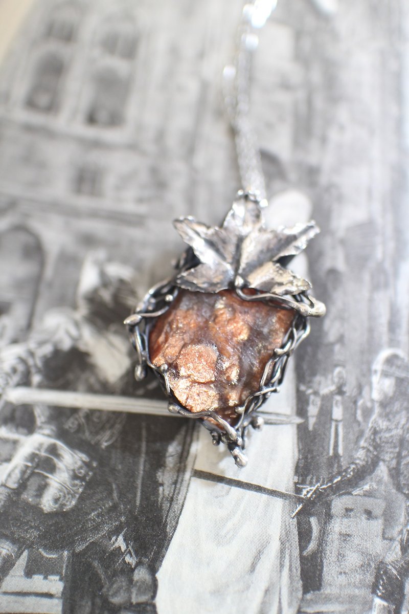 サンストーン鉱石カエデ純銀製のネックレス - ネックレス - 宝石 