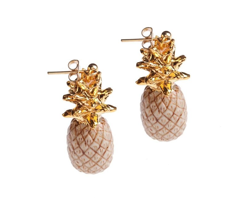 AndMary 手繪瓷耳環-鳳梨 禮盒裝 Pineapple Stud Earrings - 耳環/耳夾/耳骨夾 - 瓷 