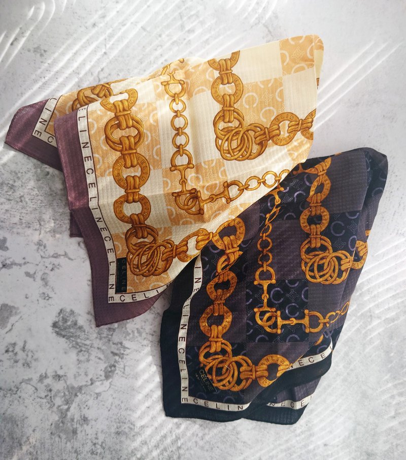 客預留 全新 CELINE 金環金幣鏈條 手巾方巾 手帕 綁包帶圍巾絲巾 - 其他 - 棉．麻 白色
