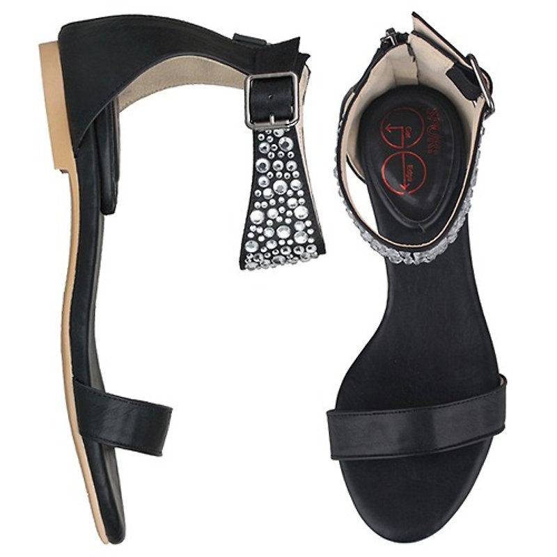 【Summer must buy】SPUR Crystal jeweled ankle sandals 27090 BLACK - รองเท้ารัดส้น - หนังแท้ 