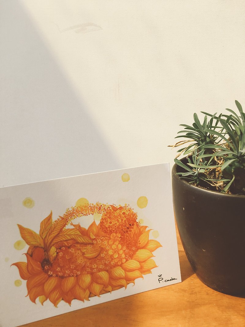 Story Postcard-Monochrome Bird Series-Sunshine and Floral - การ์ด/โปสการ์ด - กระดาษ สีส้ม