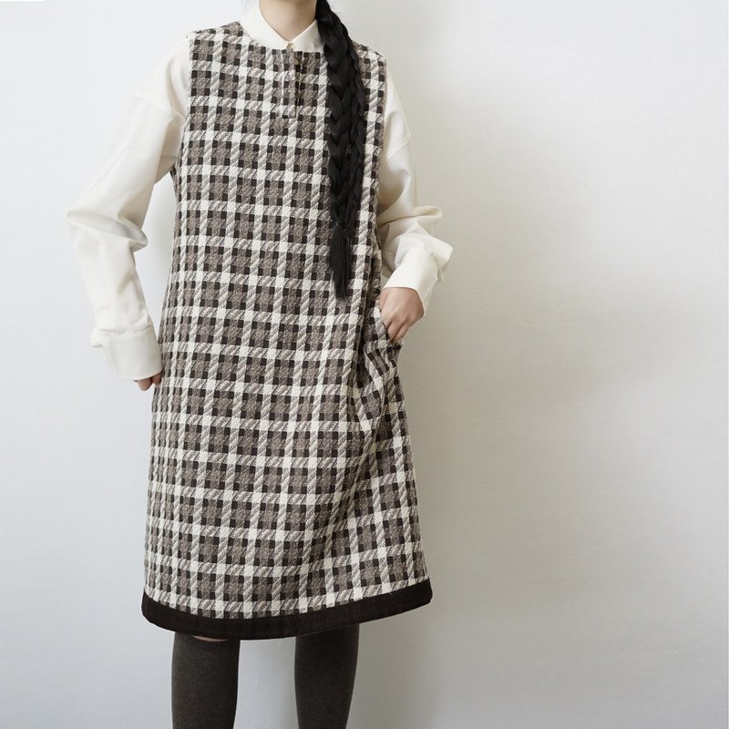 Loosely Woven Dress - 洋裝/連身裙 - 羊毛 咖啡色