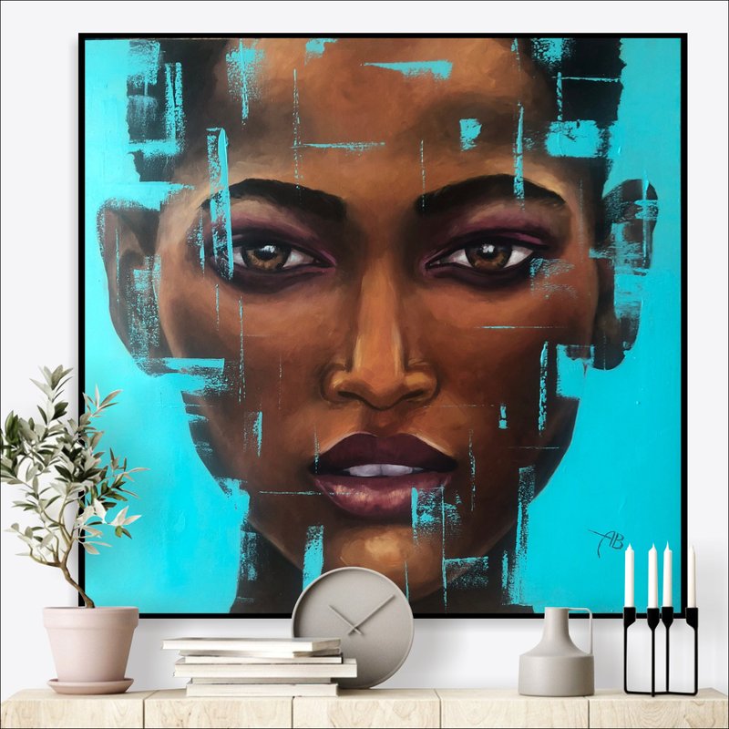 Abstract African Woman Portrait Paintings On Canvas Realistic Modern African Art - 壁貼/牆壁裝飾 - 壓克力 多色