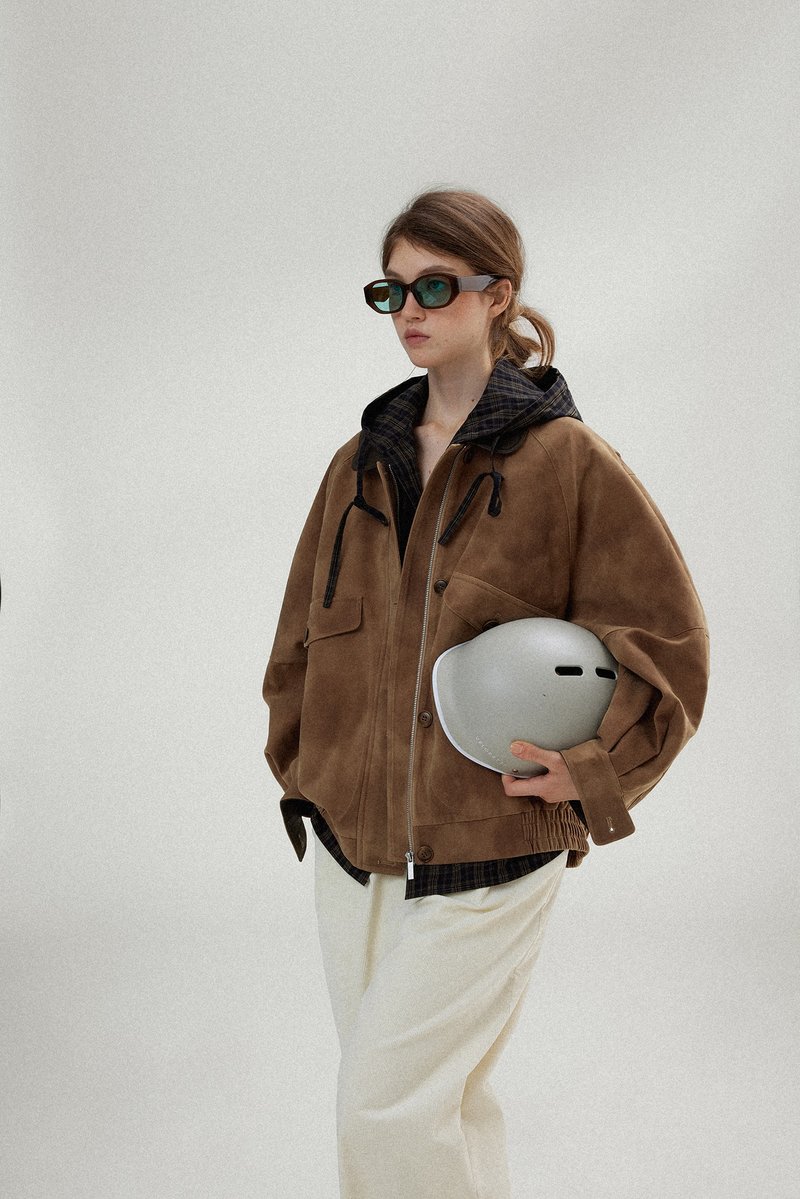 nordic 90s中古感 做舊麂皮絨皮衣外套 - 女大衣/外套 - 其他材質 咖啡色