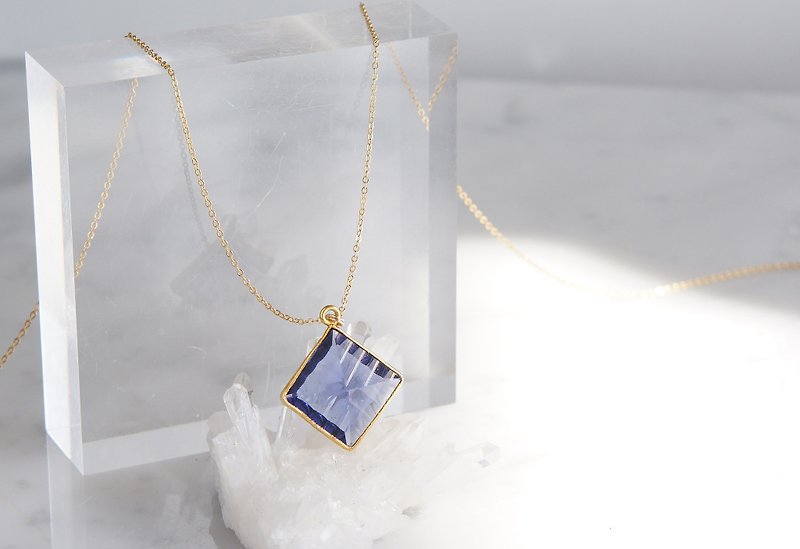 【14 KGF】 Necklace, Diamond-Shaped Iolite Quartz - สร้อยคอ - เครื่องเพชรพลอย สีม่วง