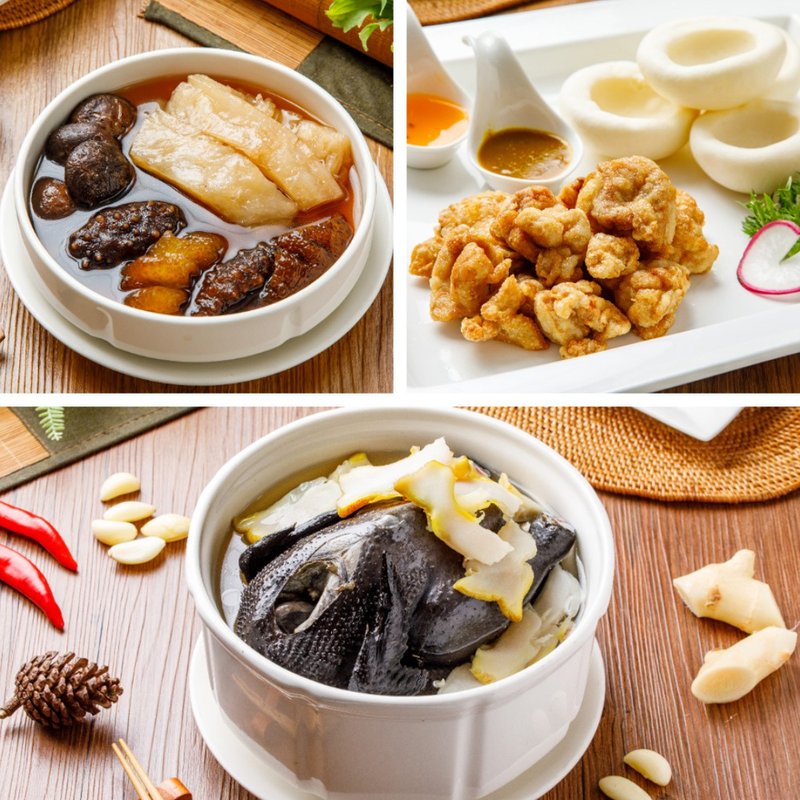 彭園年菜3件組(譚府玉皇烏雞湯+香菇花膠佐烏參+馬夏拉雙饗雞) - 料理包/調理包 - 其他材質 