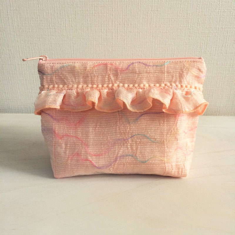 Pouch pink with a pom-pom blade rainbow color yarn gusset - Toiletry Bags & Pouches - Polyester Pink