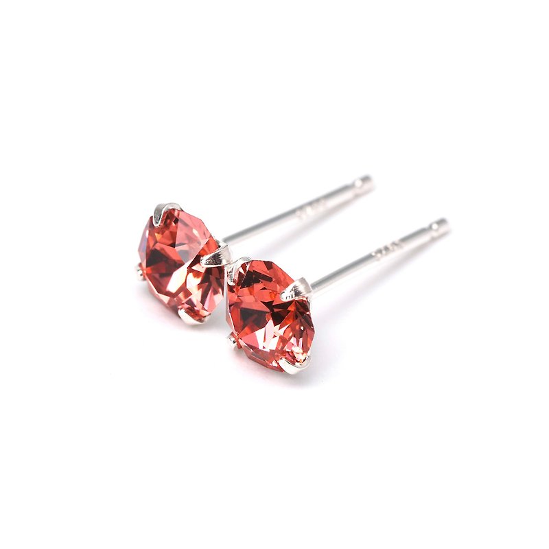 Padparadscha Pink Crystal Earrings - Sterling Silver - 5mm, 6mm round - For Her - 耳環/耳夾 - 純銀 粉紅色