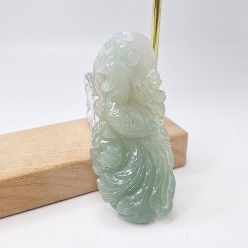 緣圓翡翠 冰潤三彩手工雕刻鳳凰吊墜 | 天然緬甸玉A貨翡翠