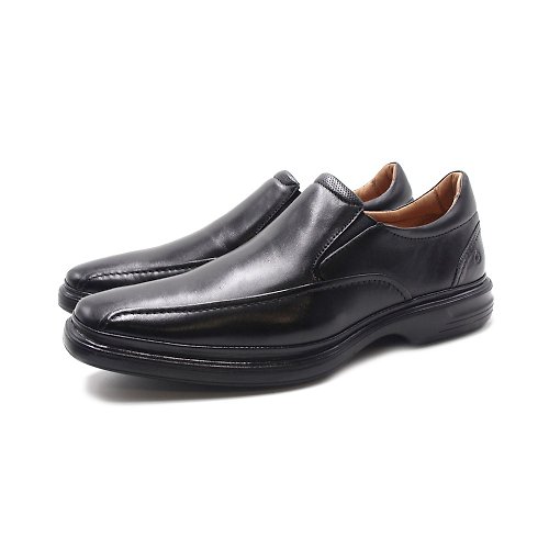 米蘭皮鞋Milano Sollu 巴西專櫃 真皮圓頭雙線輕盈舒適記憶墊皮鞋-黑