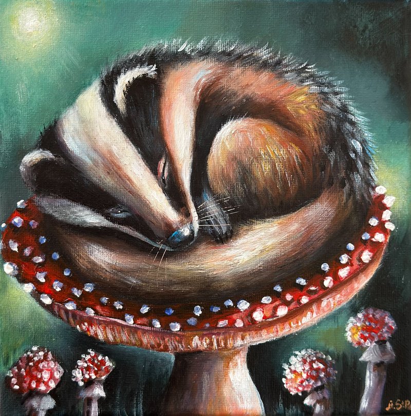 Original painting Badger, Forest, Animal art, Animals lover gift, Woodland art - 壁貼/牆壁裝飾 - 棉．麻 多色