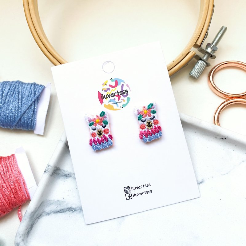 Alpaca Embroidered Earrings - Earrings & Clip-ons - Thread 